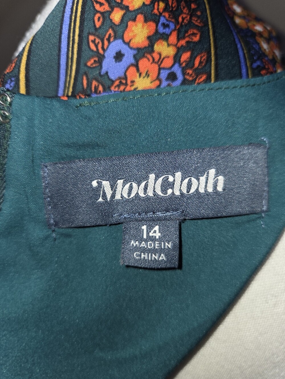 ModCloth Floral Pleated Midi Dress Size 14 Retro Vintage Inspired Teal - Picture 5 of 10